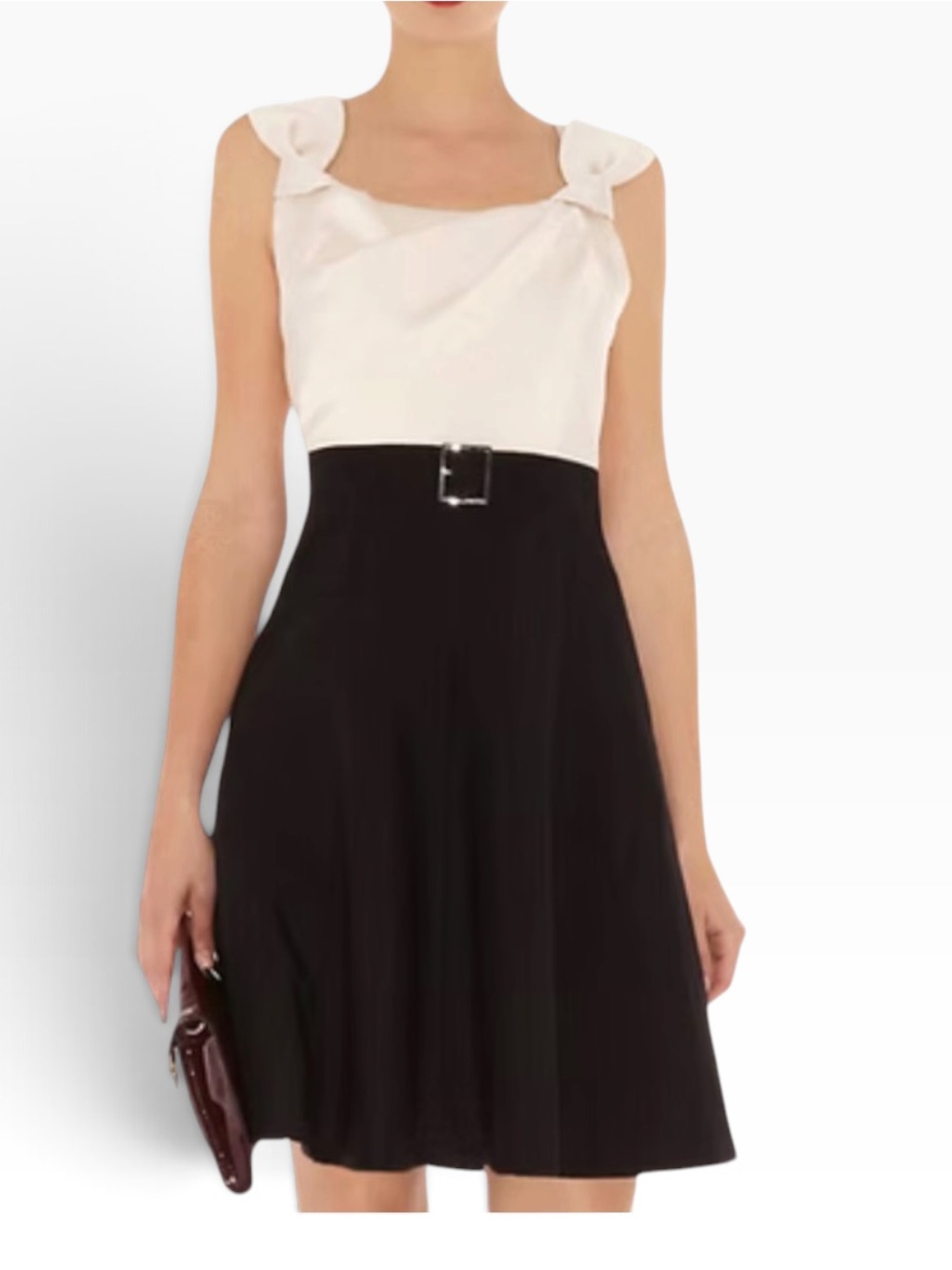VINTAGE Karen Millen Black and White Bow-Shoulder A-Line Dress - Size 10